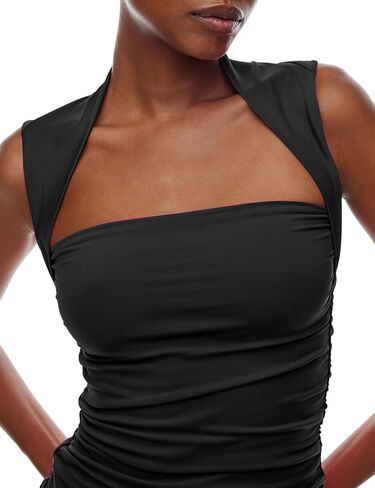 Women's Summer Ruched Square Neck Cami Tank Top Sleeveless Double-Layer Slim Fit Crop Tops in Saudi Arabia