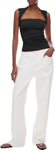 Women's Summer Ruched Square Neck Cami Tank Top Sleeveless Double-Layer Slim Fit Crop Tops in Saudi Arabia