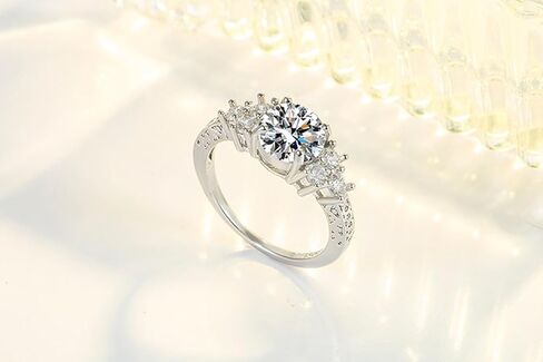 Eternal Wedding Ring, S925 Sterling Silver Set with 6 5A Small Round Moissanite and 3 Carat Round Zircon Engagement Ring, CZ Promise Ring, Valentine's Day and Christmas Gift(US Size-7) in Saudi Arabia