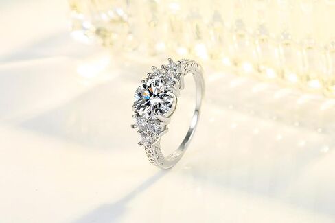 Eternal Wedding Ring, S925 Sterling Silver Set with 6 5A Small Round Moissanite and 3 Carat Round Zircon Engagement Ring, CZ Promise Ring, Valentine's Day and Christmas Gift(US Size-7) in Saudi Arabia