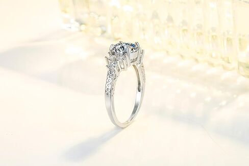 Eternal Wedding Ring, S925 Sterling Silver Set with 6 5A Small Round Moissanite and 3 Carat Round Zircon Engagement Ring, CZ Promise Ring, Valentine's Day and Christmas Gift(US Size-7) in Saudi Arabia