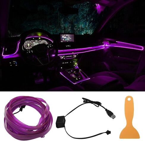 EL سلك LED أضواء شريط السيارة، 16.4ft/5m السيارات مرنة النيون LED لوحة الفجوة سلسلة شريط ضوء USB متوهجة أضواء الأسلاك الكهربائية المضيئة لتزيين حديقة السيارة DIY in Saudi Arabia