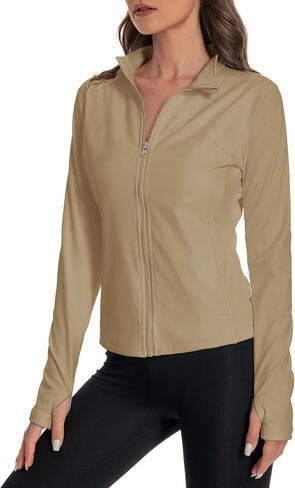 Women's Athletic Full Zip Lightweight Workout Jacket，Outdoor Slim Fit Yoga Jackets with Pockets Thumb Holes in Saudi Arabia