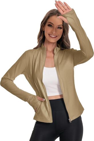 Women's Athletic Full Zip Lightweight Workout Jacket，Outdoor Slim Fit Yoga Jackets with Pockets Thumb Holes in Saudi Arabia