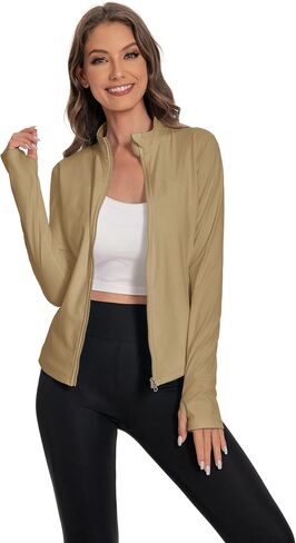 Women's Athletic Full Zip Lightweight Workout Jacket，Outdoor Slim Fit Yoga Jackets with Pockets Thumb Holes in Saudi Arabia