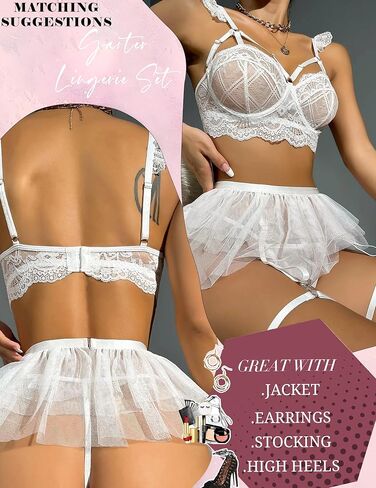 ملابس داخلية مثيرة للنساء من 5 قطع من الدانتيل، تنورة قصيرة عالية الخصر مع ملابس G-String، أبيض S in Kuwait