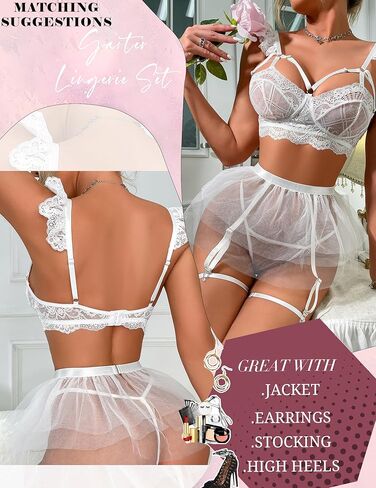 ملابس داخلية مثيرة للنساء من 5 قطع من الدانتيل، تنورة قصيرة عالية الخصر مع ملابس G-String، أبيض S in Kuwait