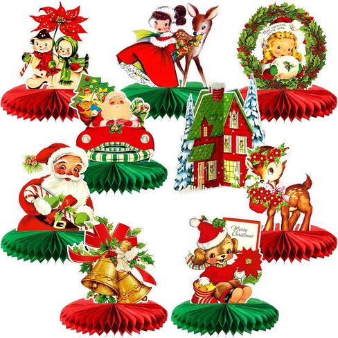 TaoBary 10 Pieces Vintage Christmas Honeycomb Centerpieces Victorian 3D Christmas Table Decorations Santa Claus Snowman Table Toppers for Xmas Winter Holiday Indoor Home Retro Party Decorations in Saudi Arabia