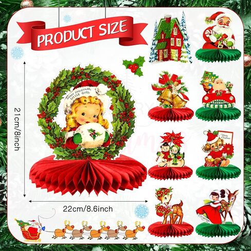 TaoBary 10 Pieces Vintage Christmas Honeycomb Centerpieces Victorian 3D Christmas Table Decorations Santa Claus Snowman Table Toppers for Xmas Winter Holiday Indoor Home Retro Party Decorations in Saudi Arabia