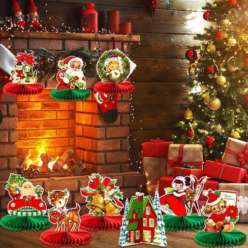 TaoBary 10 Pieces Vintage Christmas Honeycomb Centerpieces Victorian 3D Christmas Table Decorations Santa Claus Snowman Table Toppers for Xmas Winter Holiday Indoor Home Retro Party Decorations in Saudi Arabia
