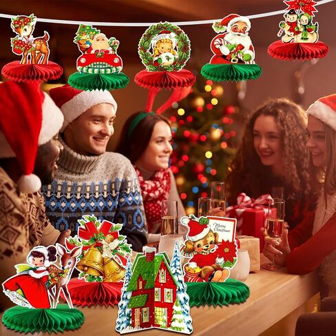 TaoBary 10 Pieces Vintage Christmas Honeycomb Centerpieces Victorian 3D Christmas Table Decorations Santa Claus Snowman Table Toppers for Xmas Winter Holiday Indoor Home Retro Party Decorations in Saudi Arabia