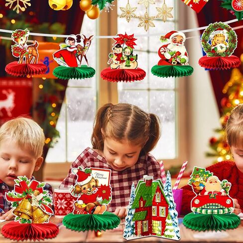 TaoBary 10 Pieces Vintage Christmas Honeycomb Centerpieces Victorian 3D Christmas Table Decorations Santa Claus Snowman Table Toppers for Xmas Winter Holiday Indoor Home Retro Party Decorations in Saudi Arabia