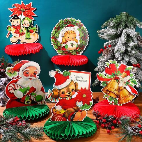 TaoBary 10 Pieces Vintage Christmas Honeycomb Centerpieces Victorian 3D Christmas Table Decorations Santa Claus Snowman Table Toppers for Xmas Winter Holiday Indoor Home Retro Party Decorations in Saudi Arabia