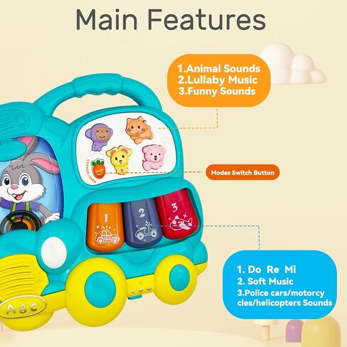 Baby Piano Toy 18 Months Light Up Music Baby Toys for Toddlers Early Learning Educational Piano Keyboard Infant Toys Baby Girl Boy Gifts (Car) in Saudi Arabia