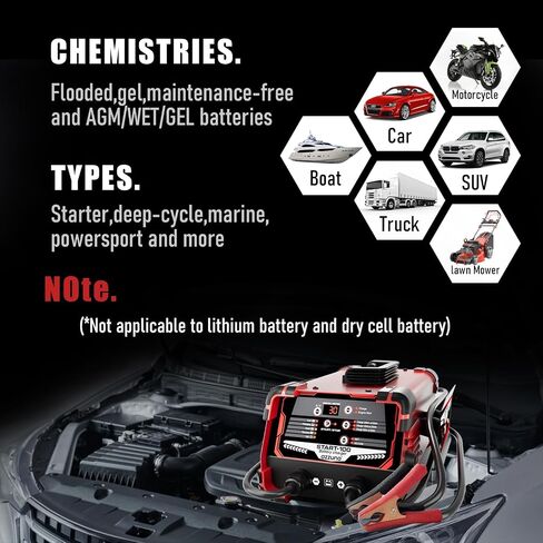 AZZUNO Professional 30-Amp Battery Charger, 12V and 24V Automotive Charger, 130 Cranking Amps, Trickle Charger Smart Battery Maintainer, Ideal for Motorcycle Cars Trucks Marine Batteries and More in Saudi Arabia