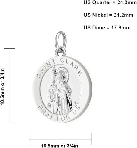 US Jewels and Gems 3/4in 925 Sterling Silver Polished Finish Saint St Clare Medal Pendant Necklace in Saudi Arabia