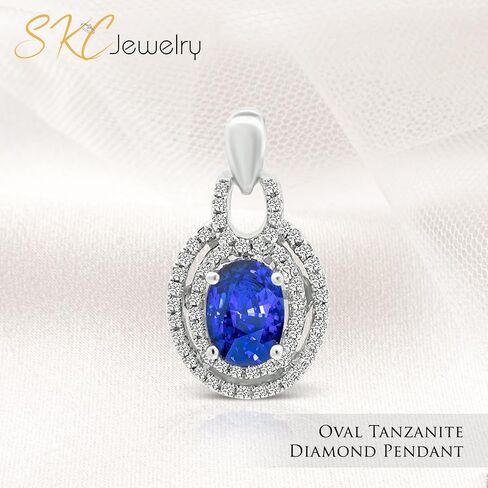 0.22 Ct.Tw. Round Cut White Natural Diamond and 0.77 Carat Oval Shape Tanzanite Gemstone Pendant in 14K White Gold for Women, A Treasured Gift for Her (Color G-H.Clarity SI), 28857 in Saudi Arabia