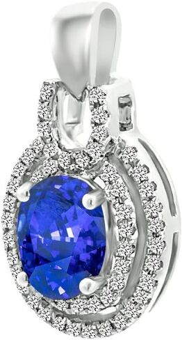 0.22 Ct.Tw. Round Cut White Natural Diamond and 0.77 Carat Oval Shape Tanzanite Gemstone Pendant in 14K White Gold for Women, A Treasured Gift for Her (Color G-H.Clarity SI), 28857 in Saudi Arabia