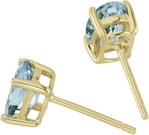 Peora Solid 14K Yellow Gold Aquamarine Earrings for Women, Genuine Gemstone Solitaire Studs, Hypoallergenic 7x5mm Oval Shape, 1.25 Carats total, Friction Back, Blue Aquamarine Jewelry, Jewelry Gift in Saudi Arabia