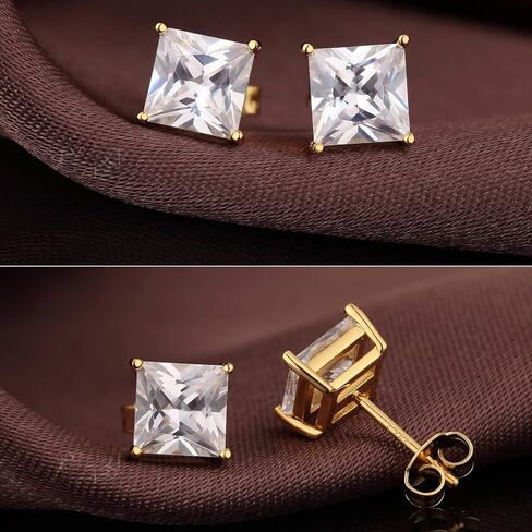 18K White Gold Plated 925 Sterling Silver Princess Cut Cubic Zirconia Stud Earrings Square Simulated Diamond CZ Stud Earrings for Women Men Hypoallergenic 4MM-8MM in Kuwait