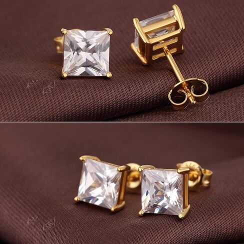 18K White Gold Plated 925 Sterling Silver Princess Cut Cubic Zirconia Stud Earrings Square Simulated Diamond CZ Stud Earrings for Women Men Hypoallergenic 4MM-8MM in Kuwait