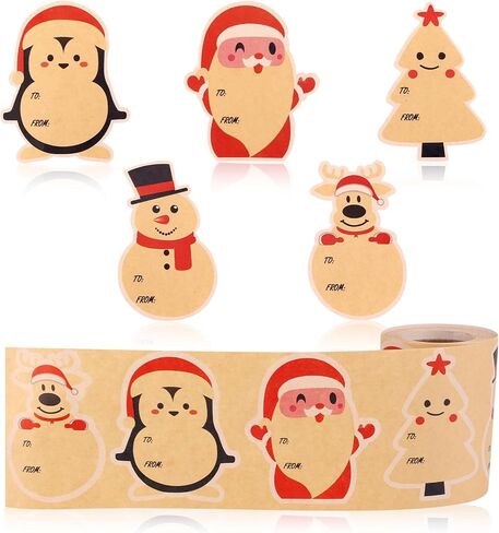 200pcs Christmas Tags for Gifts, Natural Kraft Paper Stickers Christmas Name Labels Party Favors Tag Stickers Holiday Wrapping Label for Xmas Presents Wrap in Saudi Arabia
