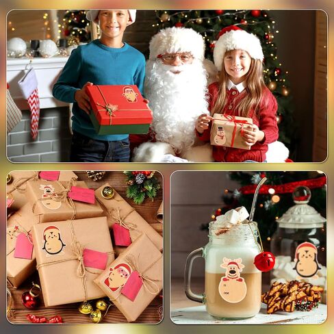 200pcs Christmas Tags for Gifts, Natural Kraft Paper Stickers Christmas Name Labels Party Favors Tag Stickers Holiday Wrapping Label for Xmas Presents Wrap in Saudi Arabia