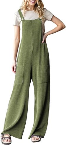 Dokotoo Women's Casual Jumpsuits Ribbed Front Pocket Loose Overalls One Piece Sleeveless Wide Leg Long Pant Rompers in Saudi Arabia