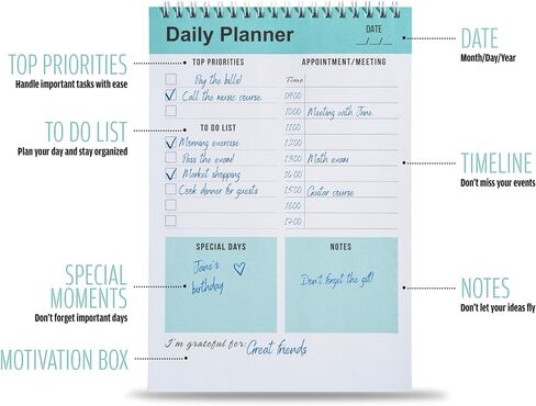 Daily Planner, To Do List Notepad, Spiral Notebook, Undated-52 Sheets-6.5" x 9.8" Checklist, Notebooks for Work, Personal Organizer Notepad, Daily Task Notebook (Blue) in Saudi Arabia