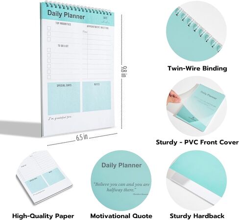 Daily Planner, To Do List Notepad, Spiral Notebook, Undated-52 Sheets-6.5" x 9.8" Checklist, Notebooks for Work, Personal Organizer Notepad, Daily Task Notebook (Blue) in Saudi Arabia