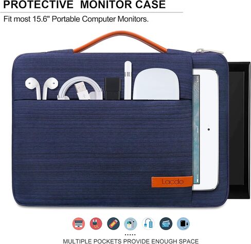 Lacdo 15.6 inch Portable Monitor Case for Most 15.6 inch Portable Monitor, Computer Laptop Display External Monitors Portable Monitor Protective Carrying Sleeve Bag with Accessory Pocket, Black in Kuwait