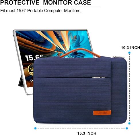Lacdo 15.6 inch Portable Monitor Case for Most 15.6 inch Portable Monitor, Computer Laptop Display External Monitors Portable Monitor Protective Carrying Sleeve Bag with Accessory Pocket, Black in Kuwait