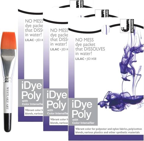 صبغة نسيج بولي Idye، 0.02 كجم، معبأة مع فرشاة طلاء بألوان مائية - صبغة لنسيج البوليستر والنايلون - ظل أرجواني مع مكثف الألوان، متعددة الاستخدامات وصديقة للبيئة [عبوة من 3 قطع] in Saudi Arabia