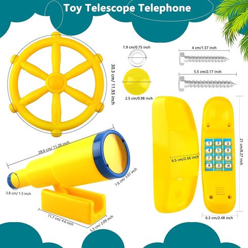 3 Pack Kids Playground Accessories Pirate Ship Steering Wheel Plastic Steering Wheel Swingset Telephone Plastic Telescope for Kids Outdoor Playhouse Treehouse Playset (Red) in Saudi Arabia