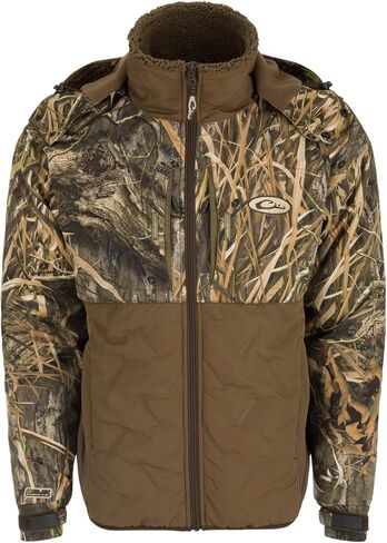 سترة صيد Drake Waterfowl الرجالية LST Guardian Flex Double Down Eqwader بسحاب كامل، سترة صيد معزولة مقاومة للماء مع غطاء للرأس in Saudi Arabia