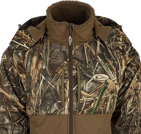 سترة صيد Drake Waterfowl الرجالية LST Guardian Flex Double Down Eqwader بسحاب كامل، سترة صيد معزولة مقاومة للماء مع غطاء للرأس in Saudi Arabia