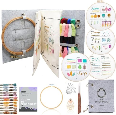 TenDawn Beginner Embroidery Stitch Book with Fabric Pages, 30 Hand Embroidery Stitches for Adults, DIY Sewing Kit with Floral Motifs, Starter Practice Patterns, Gift for Craft Lovers in Saudi Arabia