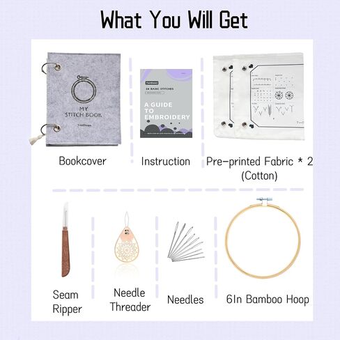 TenDawn Beginner Embroidery Stitch Book with Fabric Pages, 30 Hand Embroidery Stitches for Adults, DIY Sewing Kit with Floral Motifs, Starter Practice Patterns, Gift for Craft Lovers in Saudi Arabia