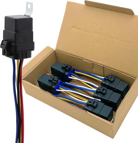 House of Relays 5-PIN 40/30 AMP 12V DC Waterproof Automotive SPDT Relay Kit with Harness Socket Holder, Heavy Duty 12 AWG Tinned Copper (Pack of 5) in Saudi Arabia