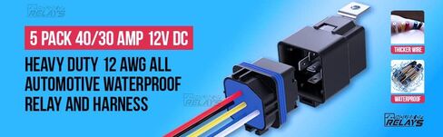 House of Relays 5-PIN 40/30 AMP 12V DC Waterproof Automotive SPDT Relay Kit with Harness Socket Holder, Heavy Duty 12 AWG Tinned Copper (Pack of 5) in Saudi Arabia