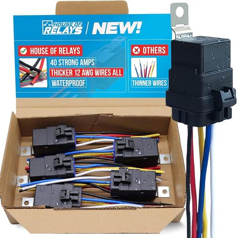 House of Relays 5-PIN 40/30 AMP 12V DC Waterproof Automotive SPDT Relay Kit with Harness Socket Holder, Heavy Duty 12 AWG Tinned Copper (Pack of 5) in Saudi Arabia
