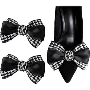 2Pcs Black and White Bow Shoe Decoration Accessories Metal Back Buckle Shoe Decoration Clips Sandals Buckle High Heel Flat Shoe Brooch Clip for Women Suitable for Wedding Party Daily Life