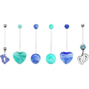 VERAMI 14G Flexible Clear Acrylic Pregnancy Heart Belly Button Rings Personalized Dangle Pregnancy Maternity Belly Rings