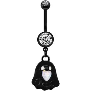 14G Black Stainless Steel Belly Button Rings for Women CZ Moon Heart Ghost Dangle Belly Naval Rings Belly Navel Barbell Belly Piercing Jewelry