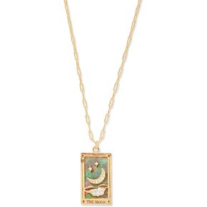 Rocksbox The Moon Tarot Card CZ Pendant Necklace - Gold Chain Necklace for Women - 14k Gold Plating with CZ Crystals - Premium Quality Jewelry - 20" with Extender
