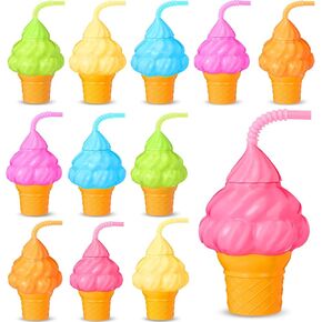 Mifoci 24 مجموعة من أكواب الآيس كريم الصيفية المفضلة للحفلات، 10 أونصة من أكواب الآيس كريم مع أغطية وقش، أكواب بلاستيكية مخروطية من الآيس كريم هدايا للفتيات والأولاد هاواي وأعياد ميلاد الطفل ومستلزمات تزيين الحفلات in Kuwait
