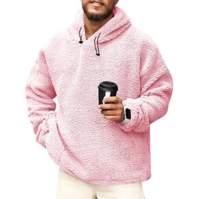 Runcati Mens Sherpa Hoodies Fleece Fuzzy Casual Pullover Long Sleeve Fall Winter Warm Sweatshirts