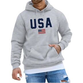 GORGLITTER Men's American Flag Print Hoodie Hooded Sweatshirts Causal Long Sleeve Drawstring Pullover Tops