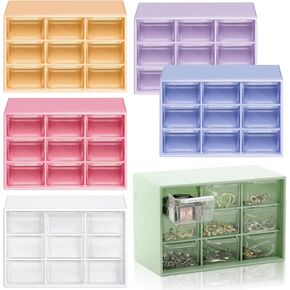 2PC Green Mini Storage Drawers Teacher Toolbox Organizer with 9 Clear Drawers, Small Plastic Drawer Teacher Desk Craft Organizer for Classroom Office (7 x 3.9 x 4.7 Inches)