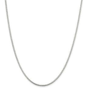 Solid 925 Sterling Silver 2mm Round Diamond-Cut Unique Box Chain Necklace - with Secure Lobster Lock Clasp